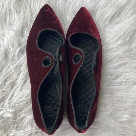 Tory Burch Clara Ballet Flats Size 9.5 Crushed Red Velvet Leather Missing Ribbon - Picture 14 of 14